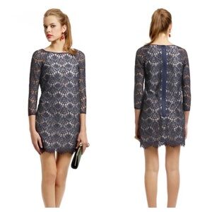 Tibi Navy Lace Long Sleeve Sheath Dress Size 4